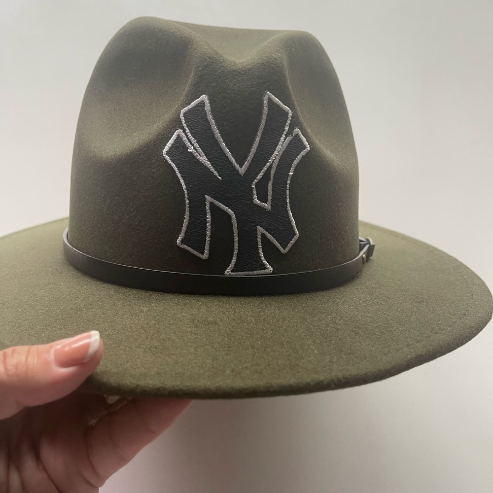 Olive Green Fedora Hat with Embroidered Logo